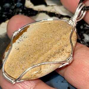 Copper Wire-Wrapped Picture Jasper Pendant 2 1/4”